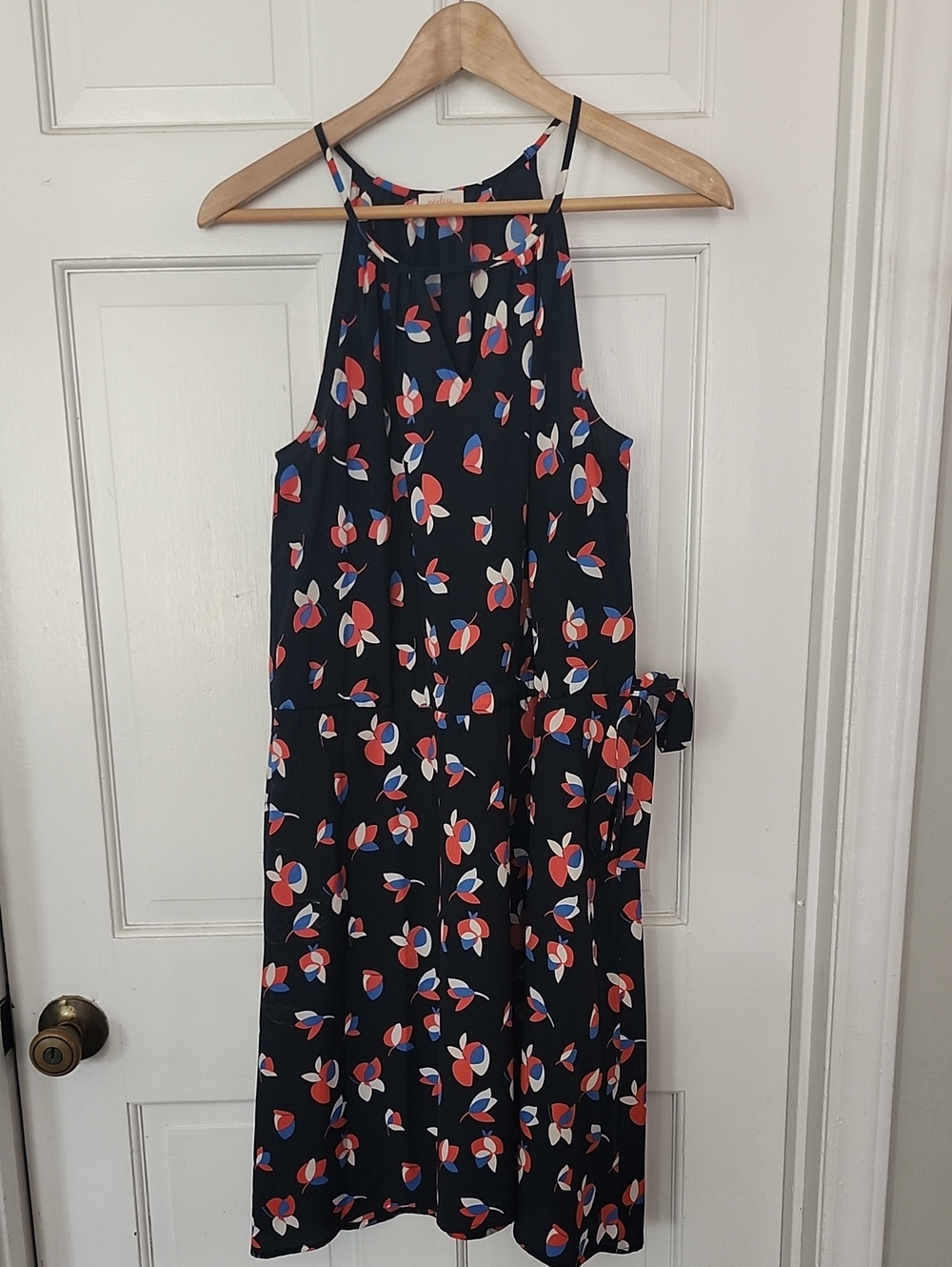 Navy Floral Sundress with Red & Blue Petal Print
